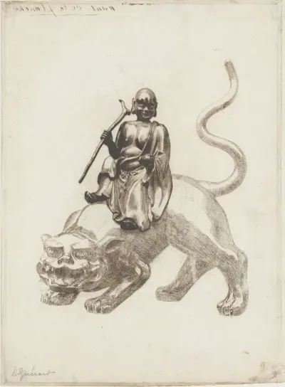 Bronze Statue Of A Japanese Deity Sennin On A Lion