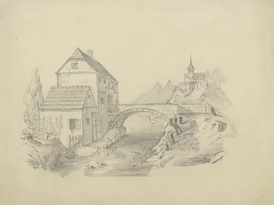 Bruckenhaus Vor Bergiger Landschaft
