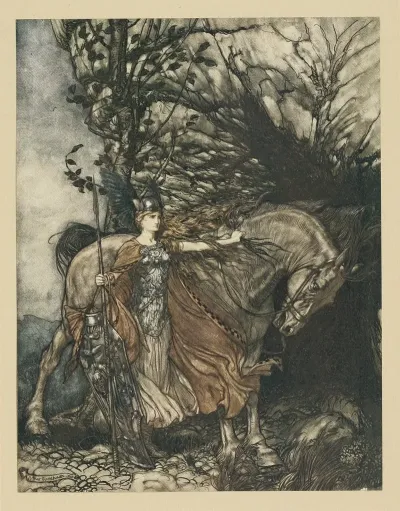 Brunnhilde With Her Horse At The Mouth Of The Cave