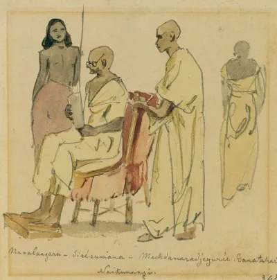 Buddhistischer Oberpriester Mit Assistenz Auf Ceylon