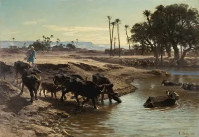 Buffaloes Bathing In The Nile