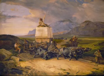 Buffaloes Dragging A Block Of Marble