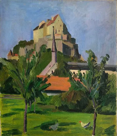 Burghausen Garten Mit Huhnern Im Hintergrund Die Burganlage