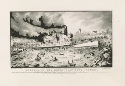Burning Of The Henry Clay Near Yonkers While On Her Trip From Albany To New York On Wednesday Afternoon July 28th 1852