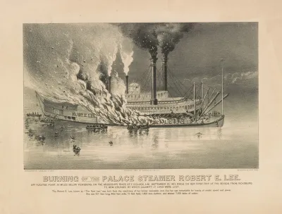 Burning Of The Palace Steamer Robert E Lee Off Yucatan Point 35 Miles Below Vicksburg On The Mississippi River At 3 Oclock A M September 30 1882