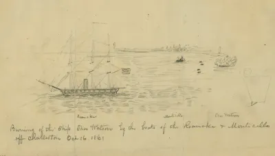 Burning Of The Ship Thos Watson By The Boats Of The Roanoke Monticello Off Charleston Oct 16 1861