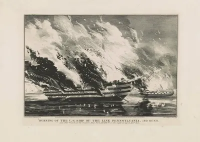 Burning Of The U S Ship Of The Line Pennsylvania 140 Guns And Other Vessels At The Gosport Navy Yard Norfolk Va On The Night Of April 20th 1861