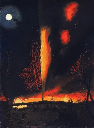 Burning Oil Well At Night Near Rouseville Pennsylvania