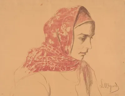 Bust Of A Cracow Girl In A Red Scarf Profile