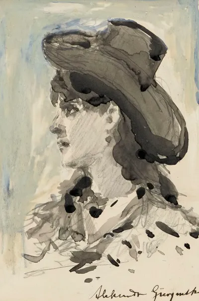 Bust Of A Girl In A Hat Sketch