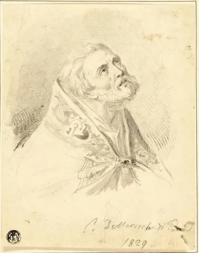 Bust Of Bishop Saint With Slight Figure Sketches