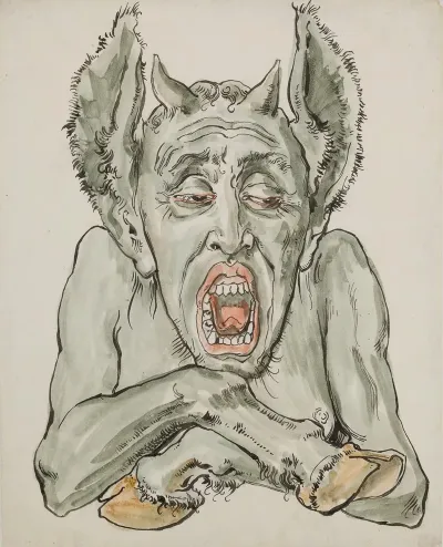 Bust Of The Devil With An Open Mouth