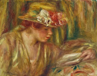 Buste De Femme Andree En Chapeau Lisant La Tete Tournee A Droite