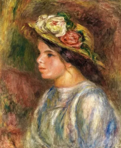 Buste De Femme Chapeau De Paille Garni