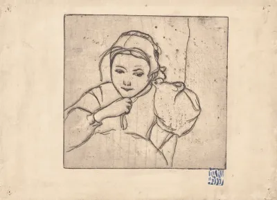 Buste De Fillette Bretonne Young Breton Woman Adjusting Her Hat