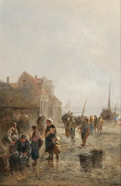 Busy Activity In A Fishing Village