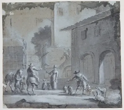 Byscene Med En Aben Port Figurer Og Dyr