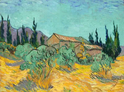 Cabanes De Bois Parmi Les Oliviers Et Cypres