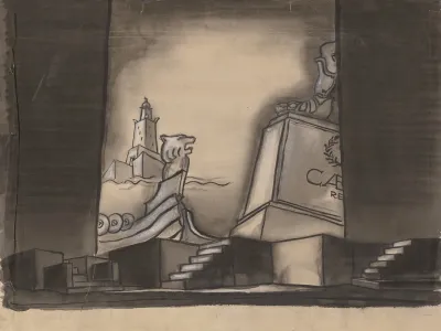 Caesar And Cleopatra Sketch No 2 Interior With Window To Monuments Outside