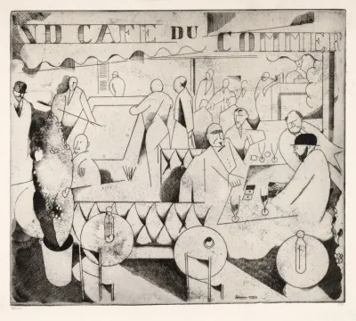 Cafeinterieur Met Drinkende En Biljartspelende Mannen