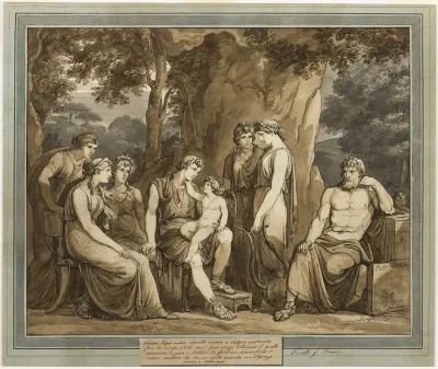 Calypso Watches Telemachus With Cupid On His Knee While Mentor Watches In Anger From The Adventures Of Telemachus Book 7