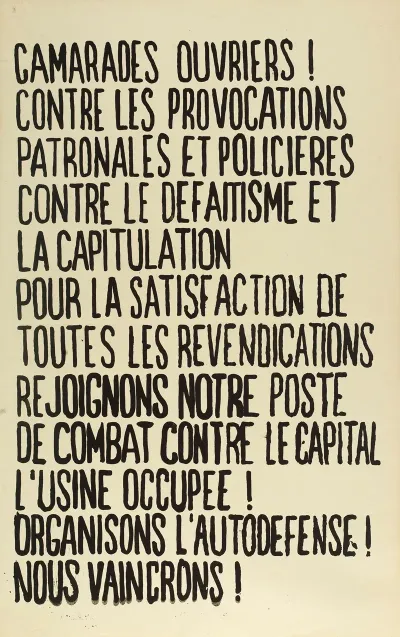 Camarades Ouvriers Contre Les Provocations Patronales Et Policieres Contre Le Defaitisme Et La Capitulation