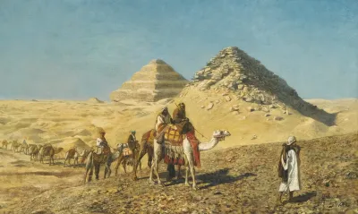 Camel Caravan Amid The Pyramids Egypt