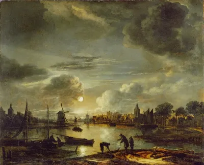 Canal Scene By Moonlight