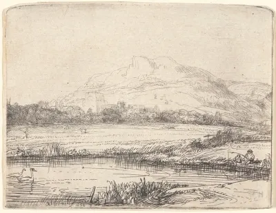Canal With An Angler And Two Swans