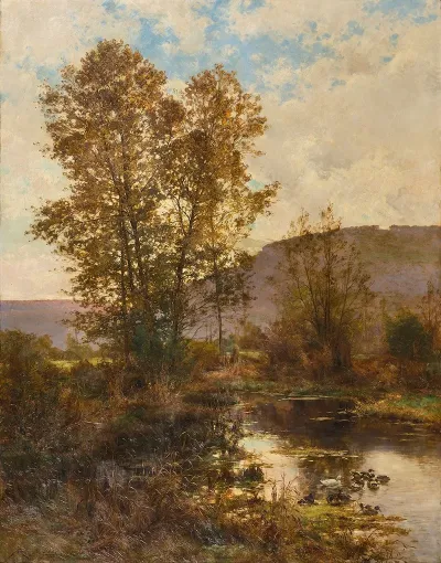 Canards A Letang Dans Un Paysage Dautomne