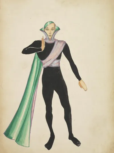 Candide Unidentified Character In Black Bodysuit Silver Sash And Green Cape