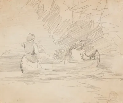 Canoe With Three Men