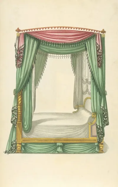 Canopy Bed With Pink And Green Drapery