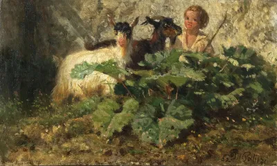 Caprette Con Pastorello A Shepherd With Goats