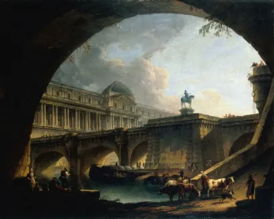 Caprice Architectural Un Palais Inspire Du Louvre Et Le Pont Neuf Sencadrant Dans Larche Dun Pont
