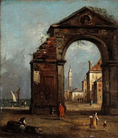 Caprice Avec Arc Triomphal En Ruine Et Paysage Du Bord De La Lagune