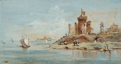 Caprice Avec Forteresse En Ruine Au Bord De La Lagune