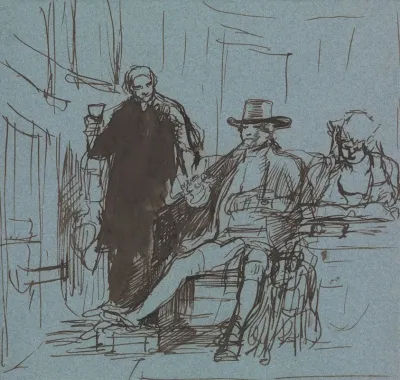Captain Locker Seated At A Table With His Daughter A Butler Standing Beside Him