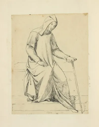Capuchin Monk In Long Tunic And Hood Holding A Cane 1300