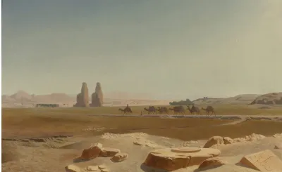 Caravan Passing The Colossi Of Memnon Thebes