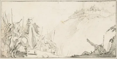 Cardinal With Troops Facing A Fortification On A Hilltop