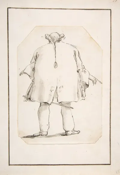 Caricature Of A Fat Man Seen From Behind