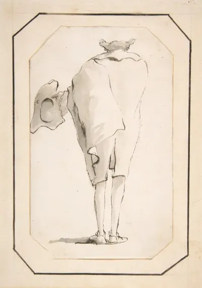 Caricature Of A Man Holding A Tricorne Seen From Behind