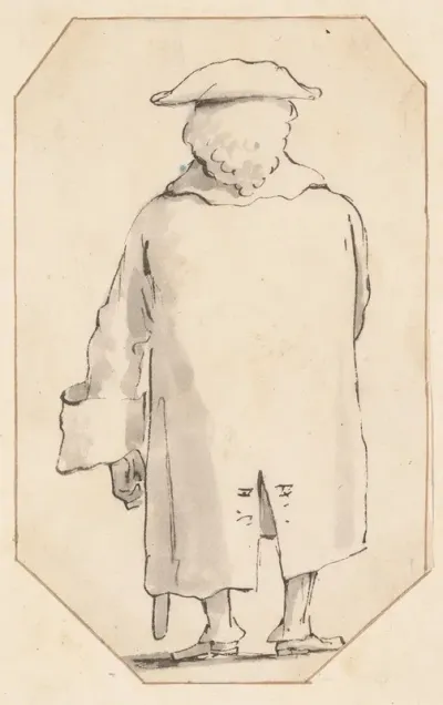 Caricature Of A Man Wearing A Wig And A Tricorne Seen From Behind 2