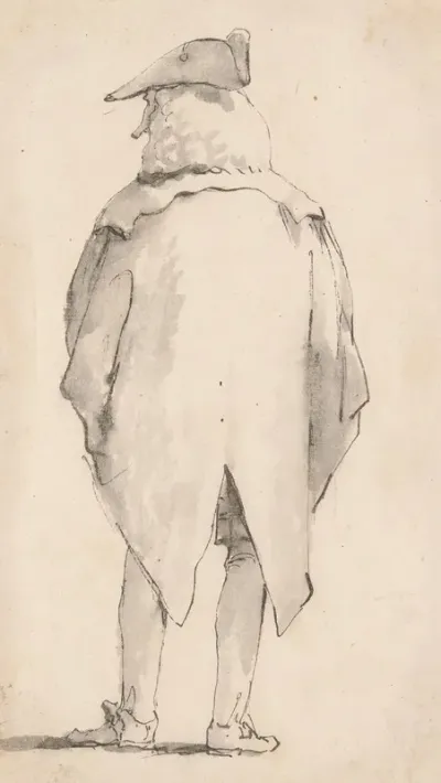Caricature Of A Man Wearing A Wig And A Tricorne Seen From Behind