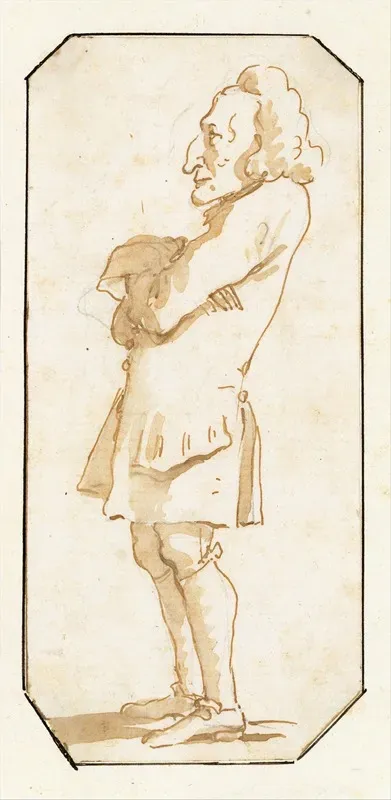 Caricature Of A Man With His Arms Folded Standing In Profile To The Left
