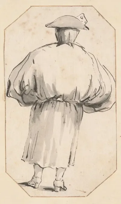Caricature Of A Person In A Voluminous Gown Seen From Behind