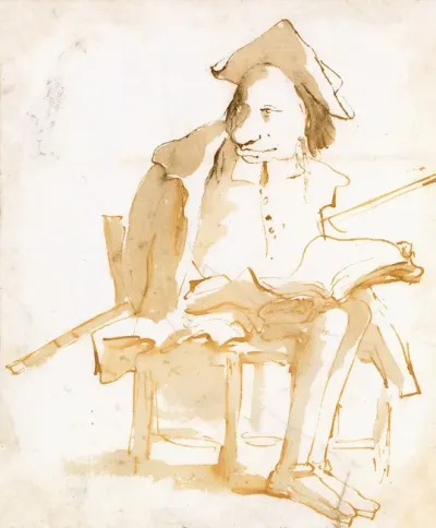 Caricature Of A Seated Man With A Book And A Cane