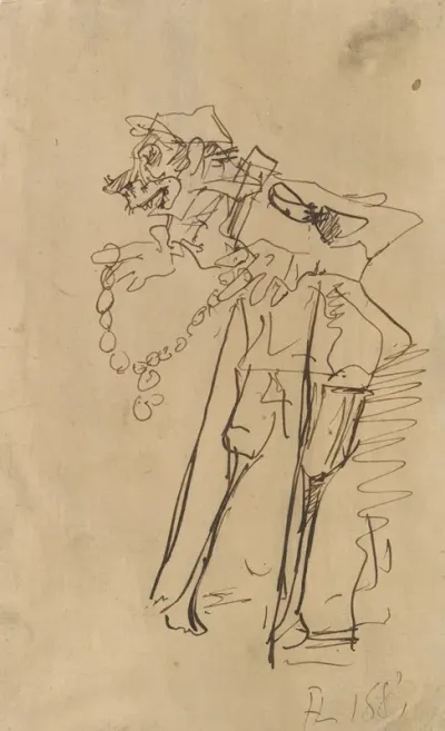 Caricature Of A Soldier Holding A Decoration