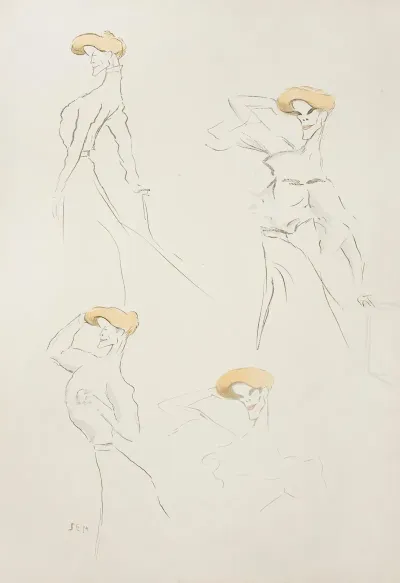 Caricature Of A Woman In Four Shots